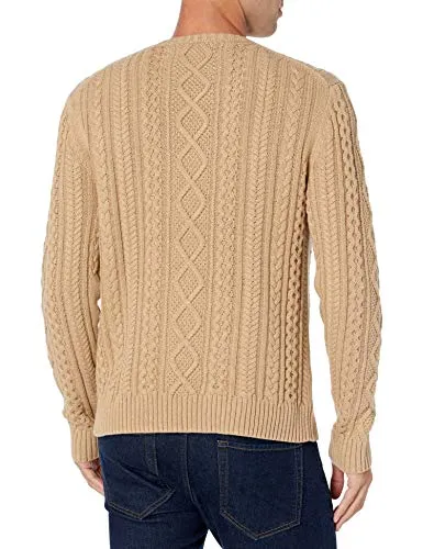 Amazon Essentials Men's Long-Sleeve 100% Cotton Fisherman Cable Crewneck Sweater, Red, XX-Large