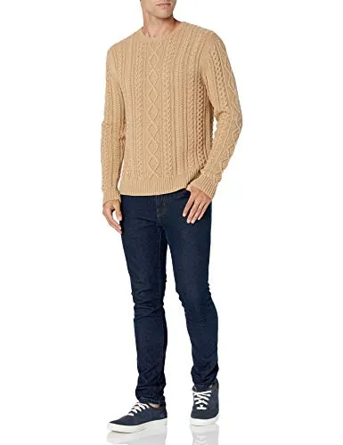 Amazon Essentials Men's Long-Sleeve 100% Cotton Fisherman Cable Crewneck Sweater, Red, XX-Large