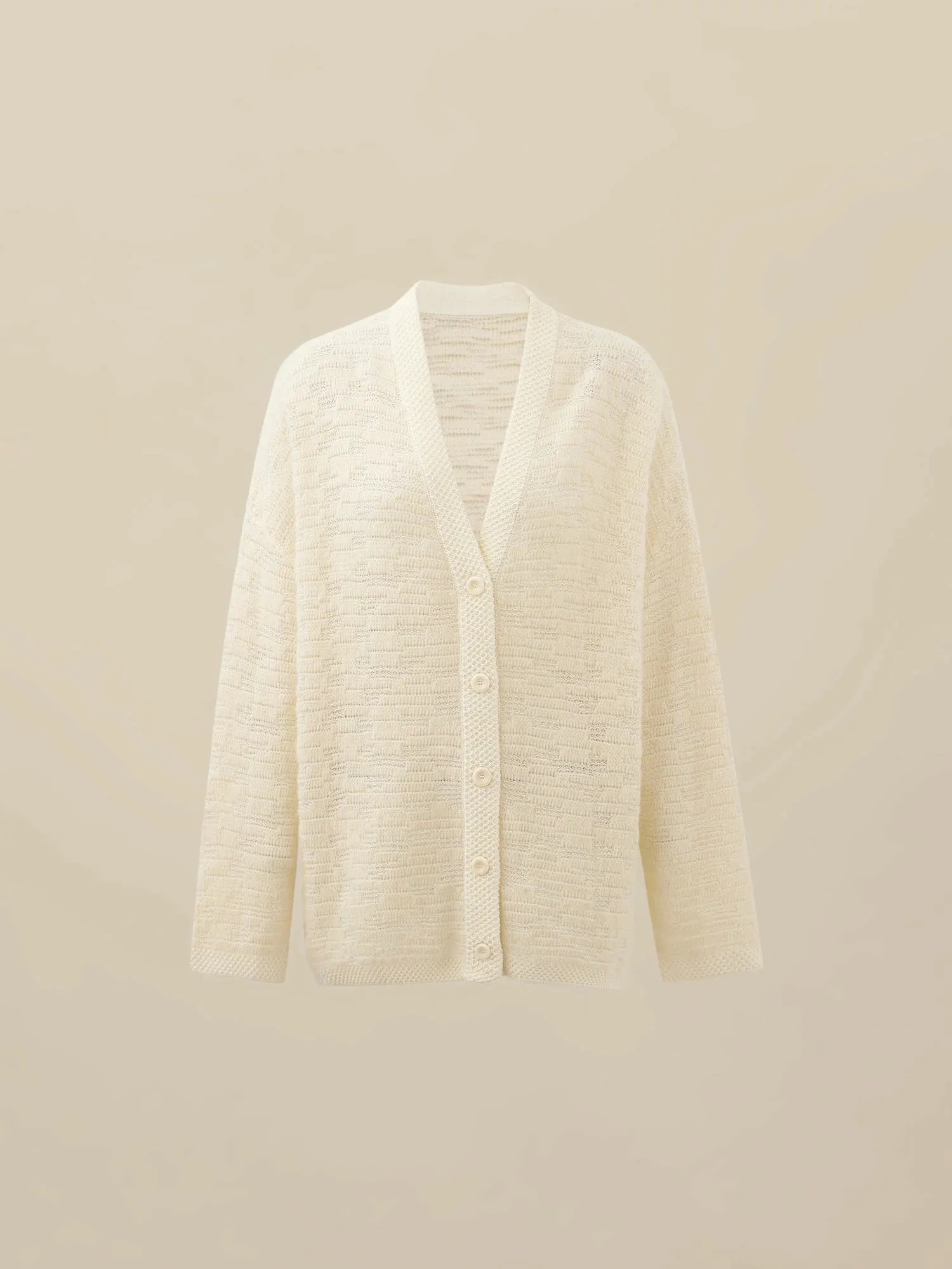 Amoretu Wool V-Neck Jacquard Knitted Cardigan