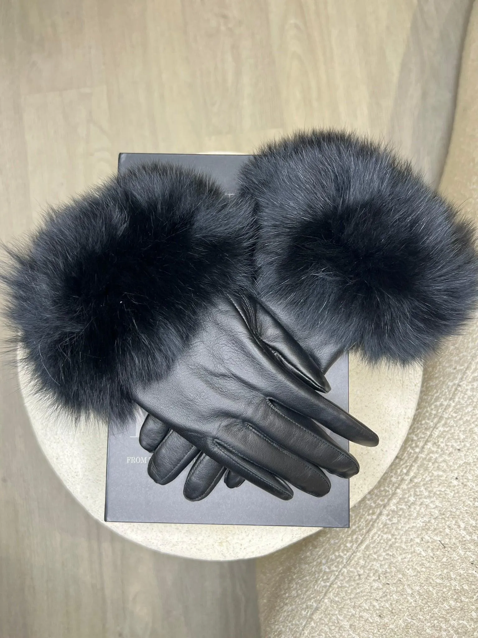 Black Luxury Fur Leather Gloves