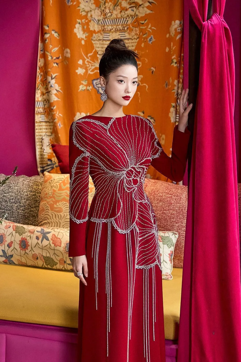 Brillia Sheath Stone Velvet Satin Floor Length Ao Dai