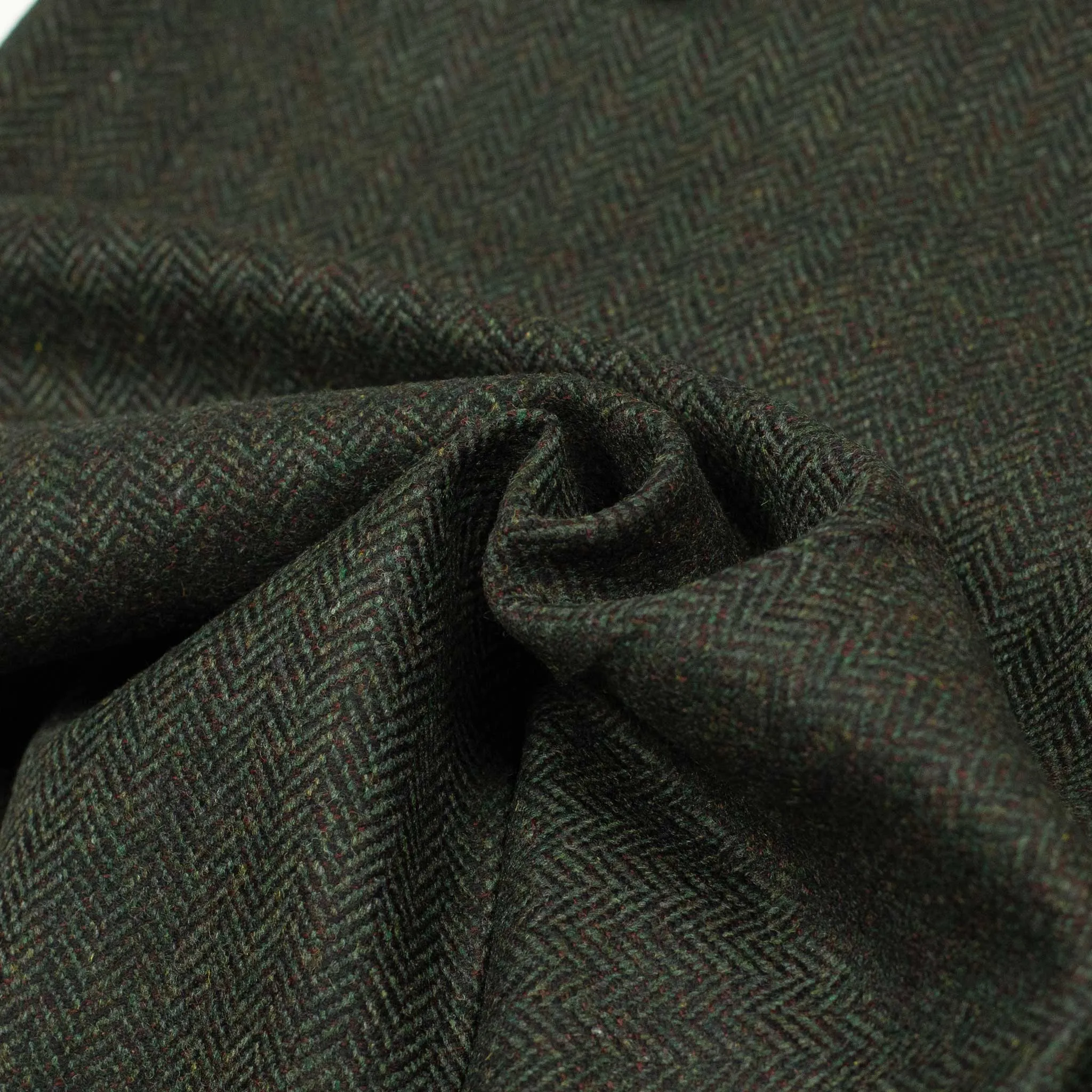 Brooklyn double-pleat high-rise wide fit trousers in dark green tweed-like herringbone wool cashmere (restock)