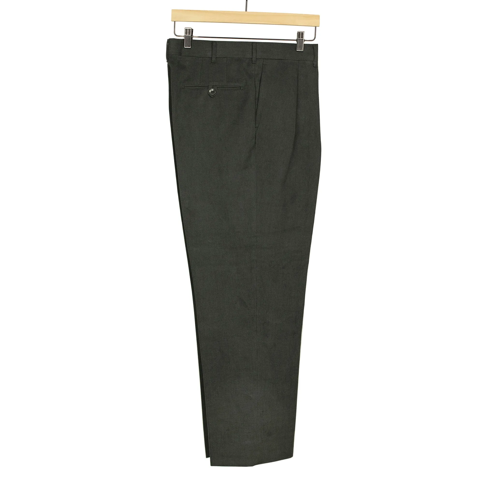 Brooklyn double-pleat high-rise wide fit trousers in dark green tweed-like herringbone wool cashmere (restock)