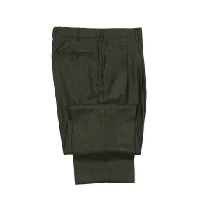 Brooklyn double-pleat high-rise wide fit trousers in dark green tweed-like herringbone wool cashmere (restock)