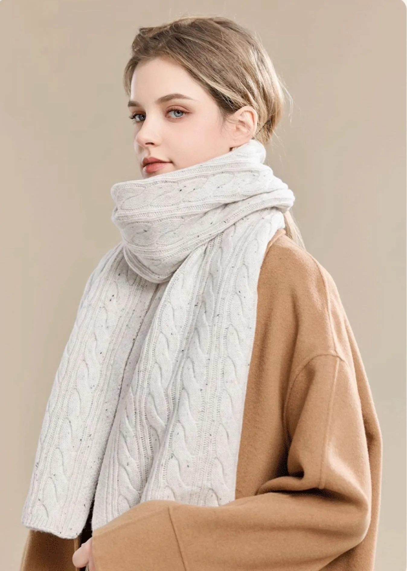 Cable Knit Long Wool Scarf