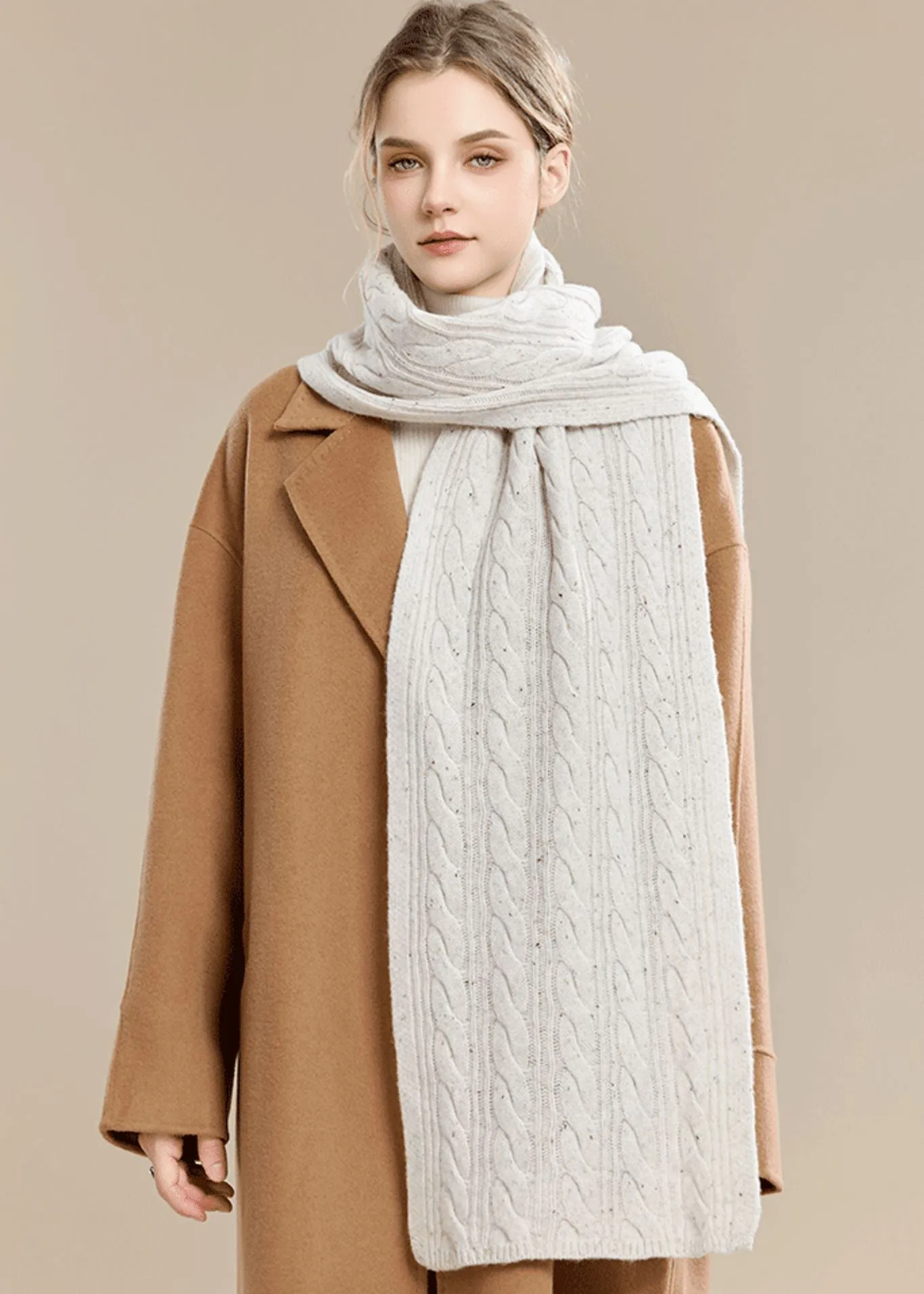 Cable Knit Long Wool Scarf