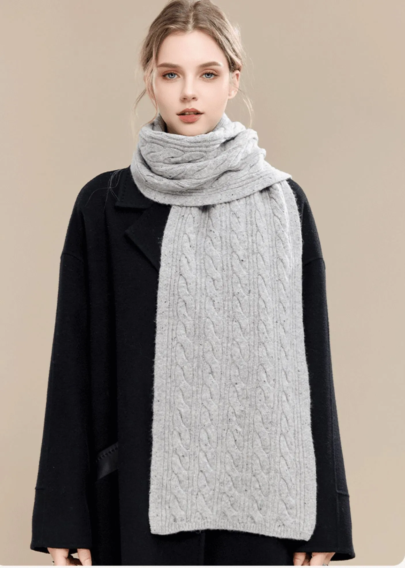 Cable Knit Long Wool Scarf