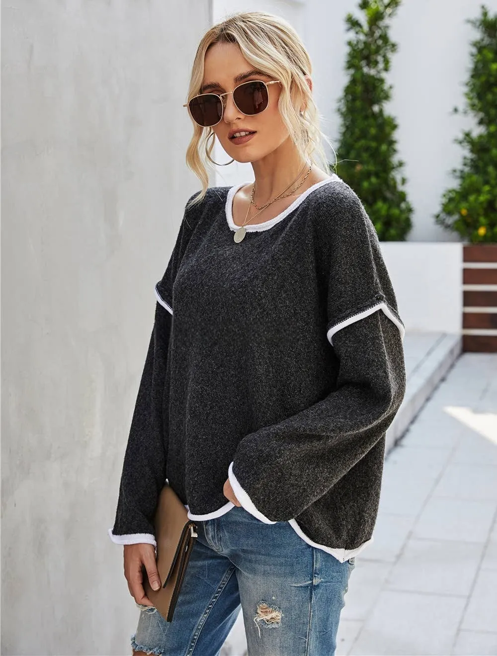 Casual Crew Neck Pullover Long Sleeve Sweater