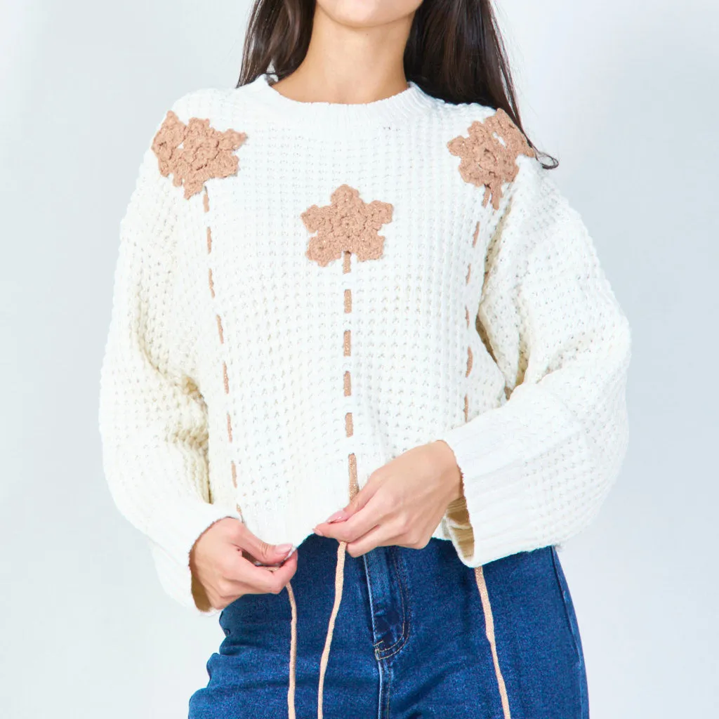 Chunky knit sweater with crochet detailing wholesale