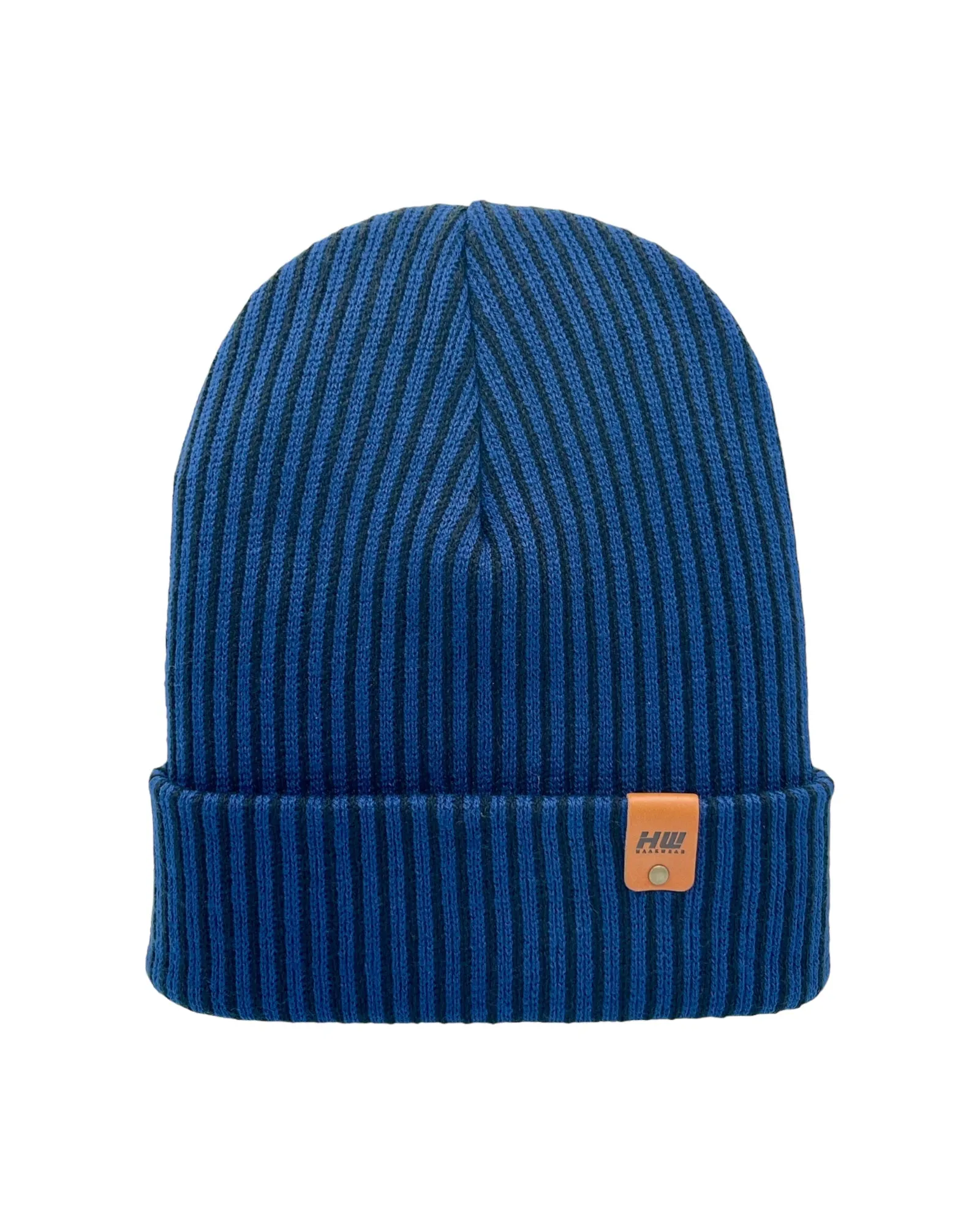 CTD502 HAAKWEAR Cuffed Wide Ribbed Striped Beanie / Hat, Limited Edition, Black/Blue, Made in USA