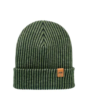 CTD503 HAAKWEAR Cuffed Wide Ribbed Striped Beanie / Hat, Limited Edition, Black/Green, Made in USA