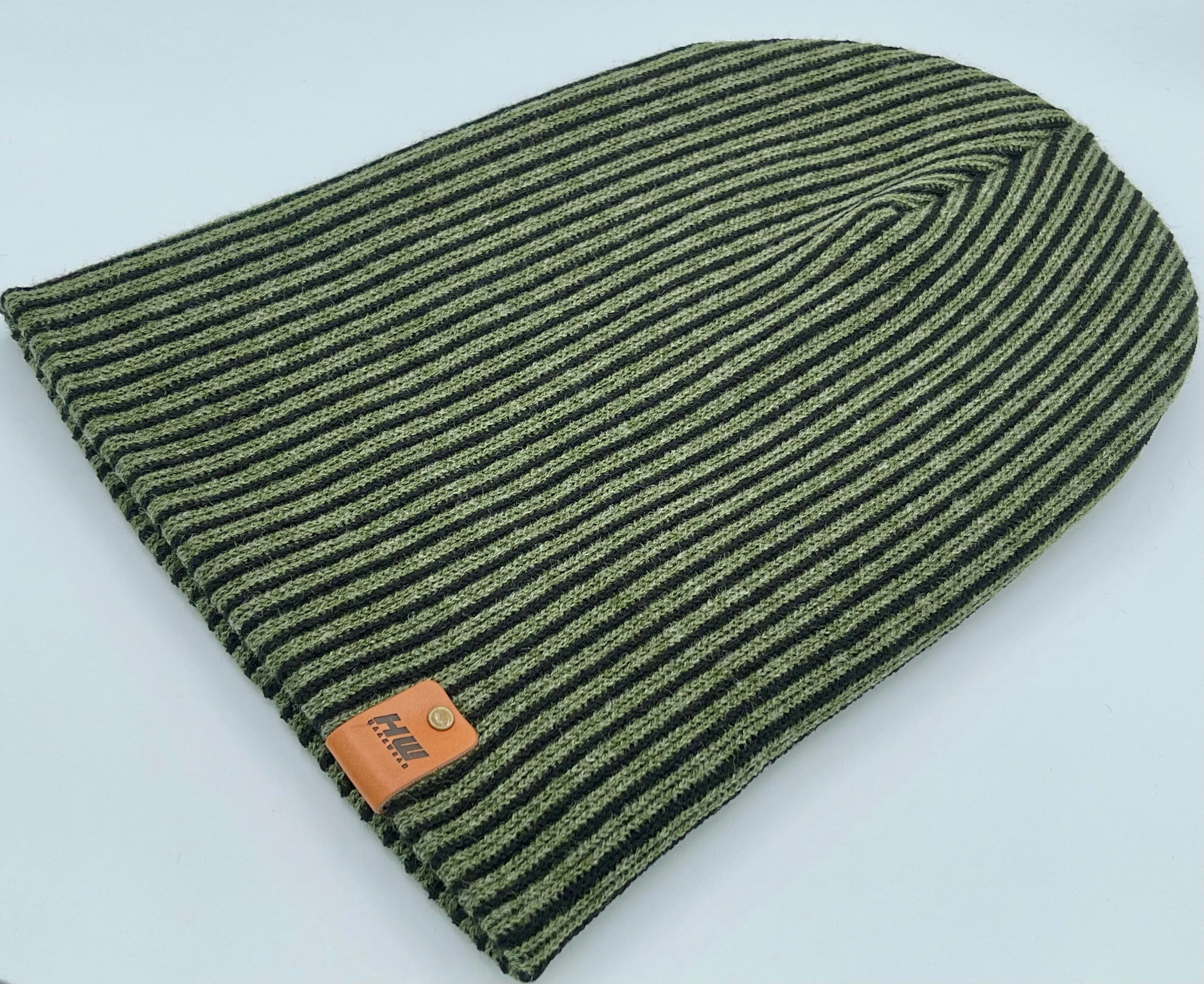 CTD503 HAAKWEAR Cuffed Wide Ribbed Striped Beanie / Hat, Limited Edition, Black/Green, Made in USA