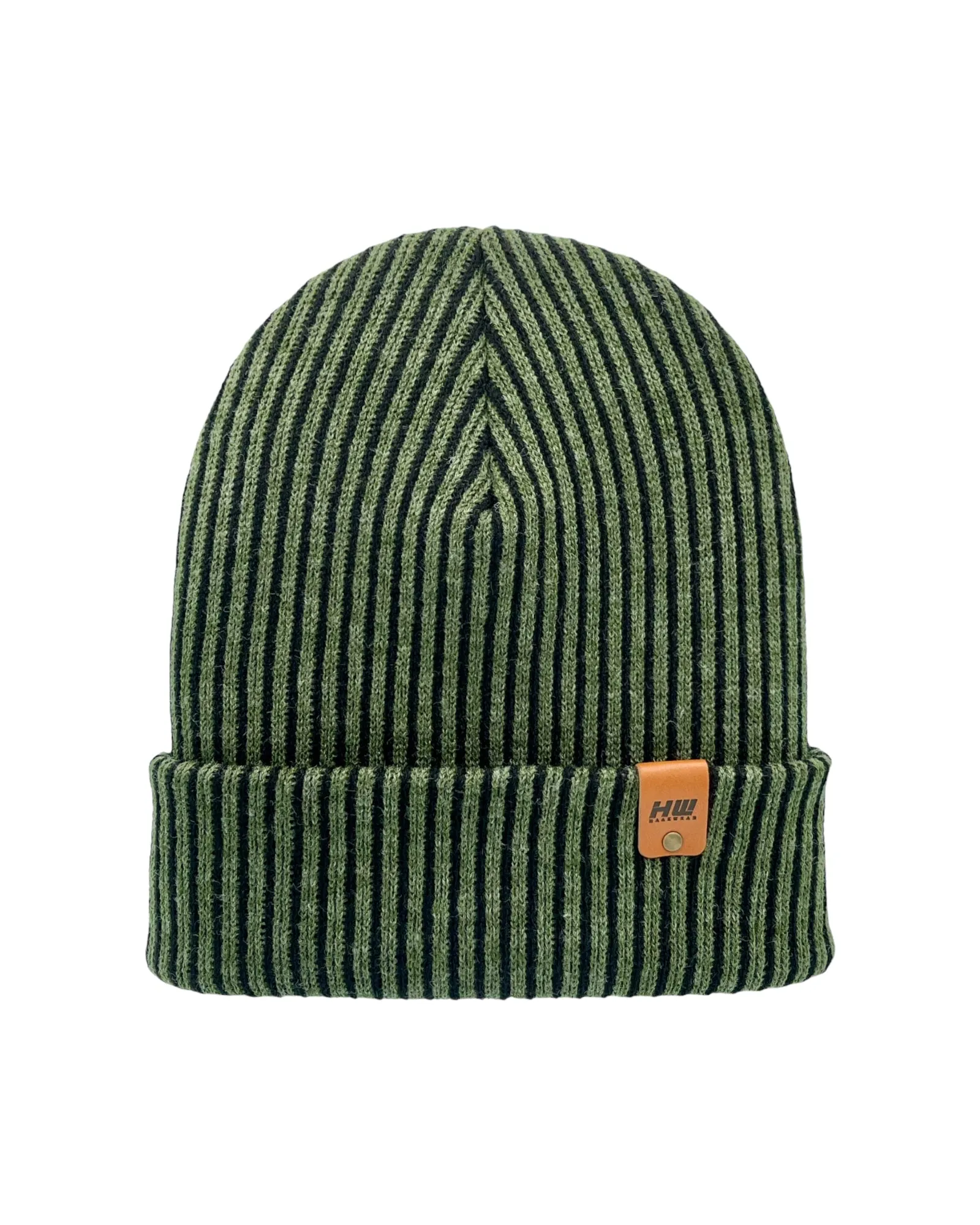 CTD503 HAAKWEAR Cuffed Wide Ribbed Striped Beanie / Hat, Limited Edition, Black/Green, Made in USA