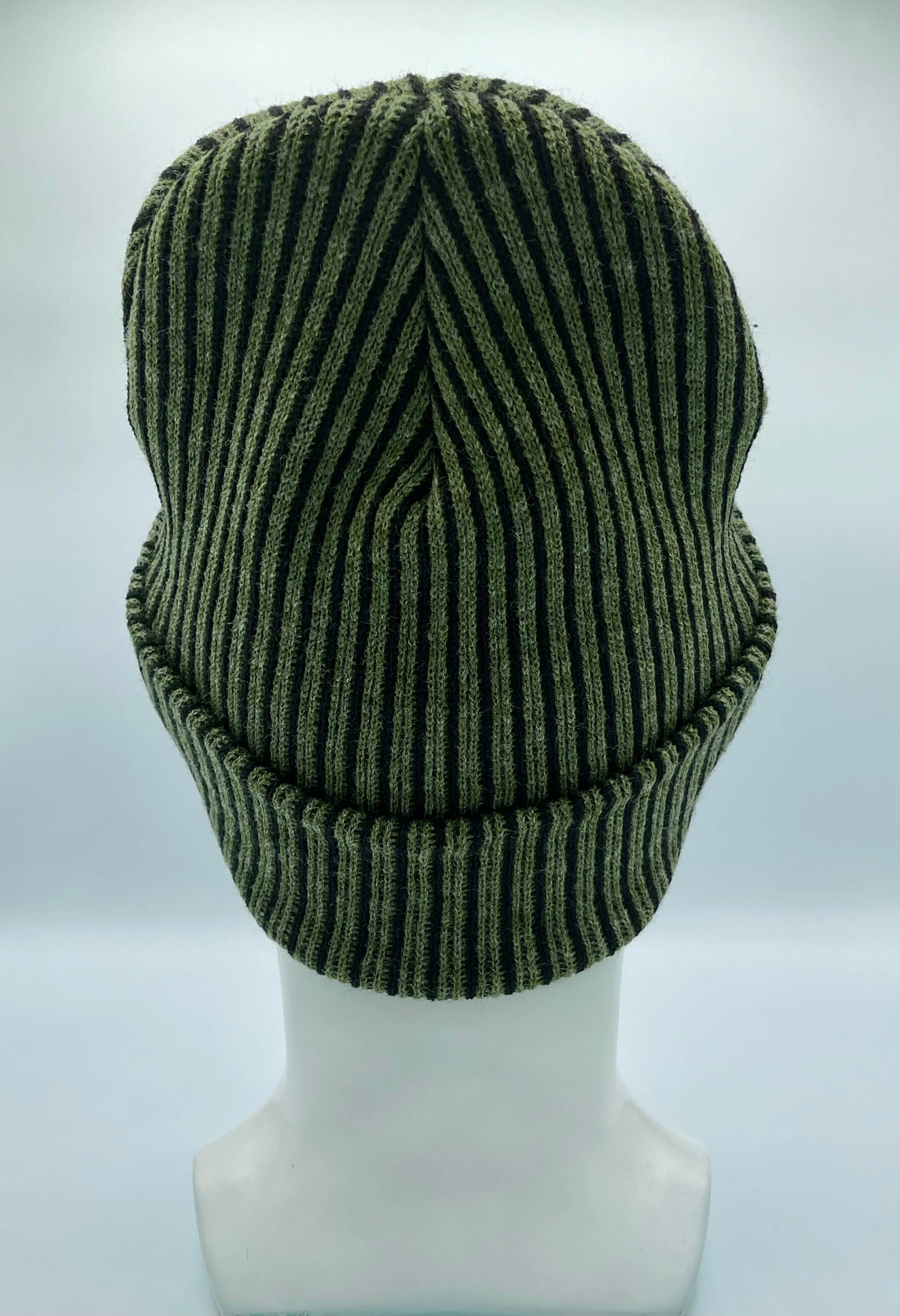 CTD503 HAAKWEAR Cuffed Wide Ribbed Striped Beanie / Hat, Limited Edition, Black/Green, Made in USA