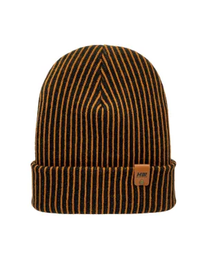 CTD507 HAAKWEAR Cuffed Wide Ribbed Striped Beanie / Hat, Limited Edition, Orange/Black, Made in USA