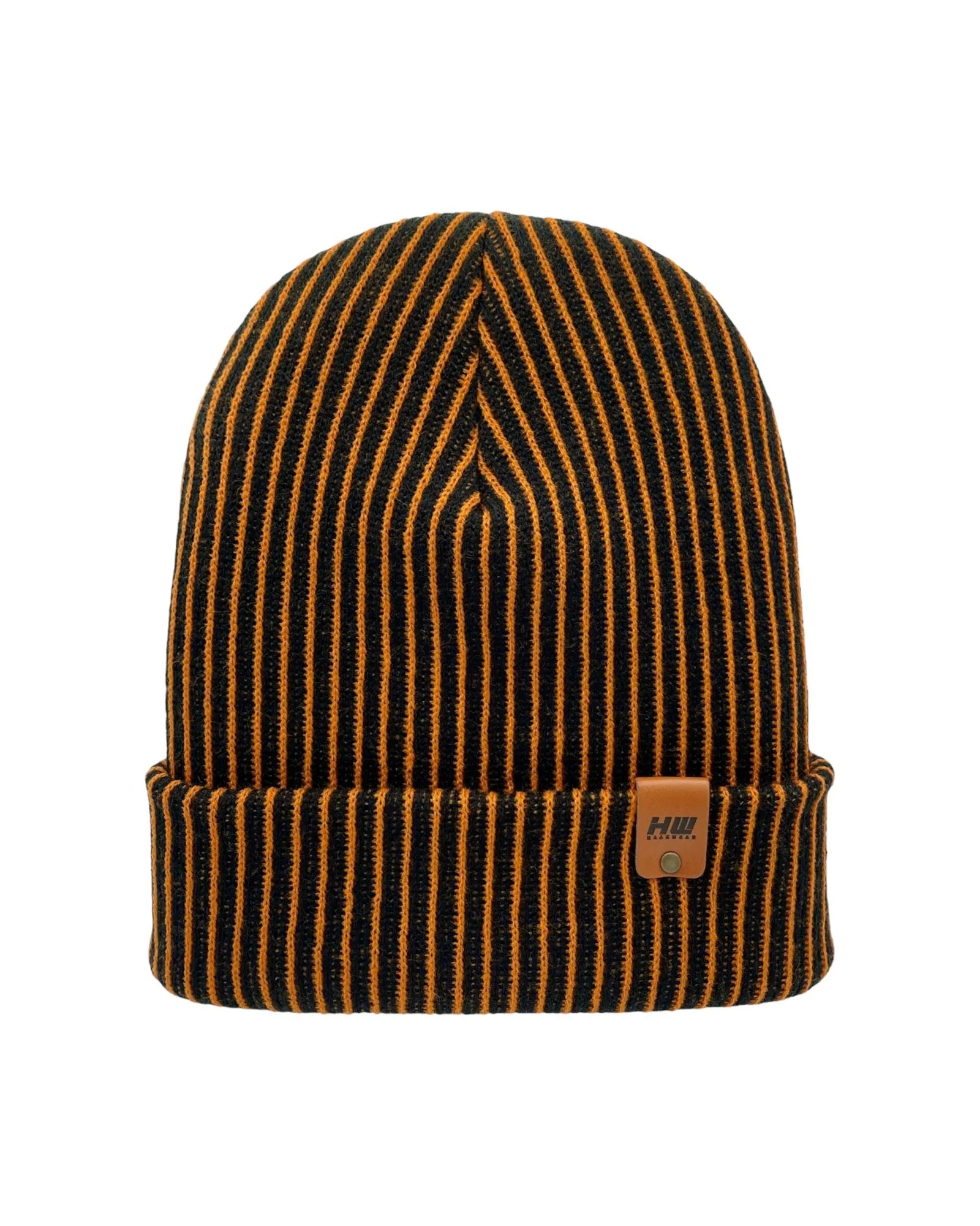 CTD507 HAAKWEAR Cuffed Wide Ribbed Striped Beanie / Hat, Limited Edition, Orange/Black, Made in USA