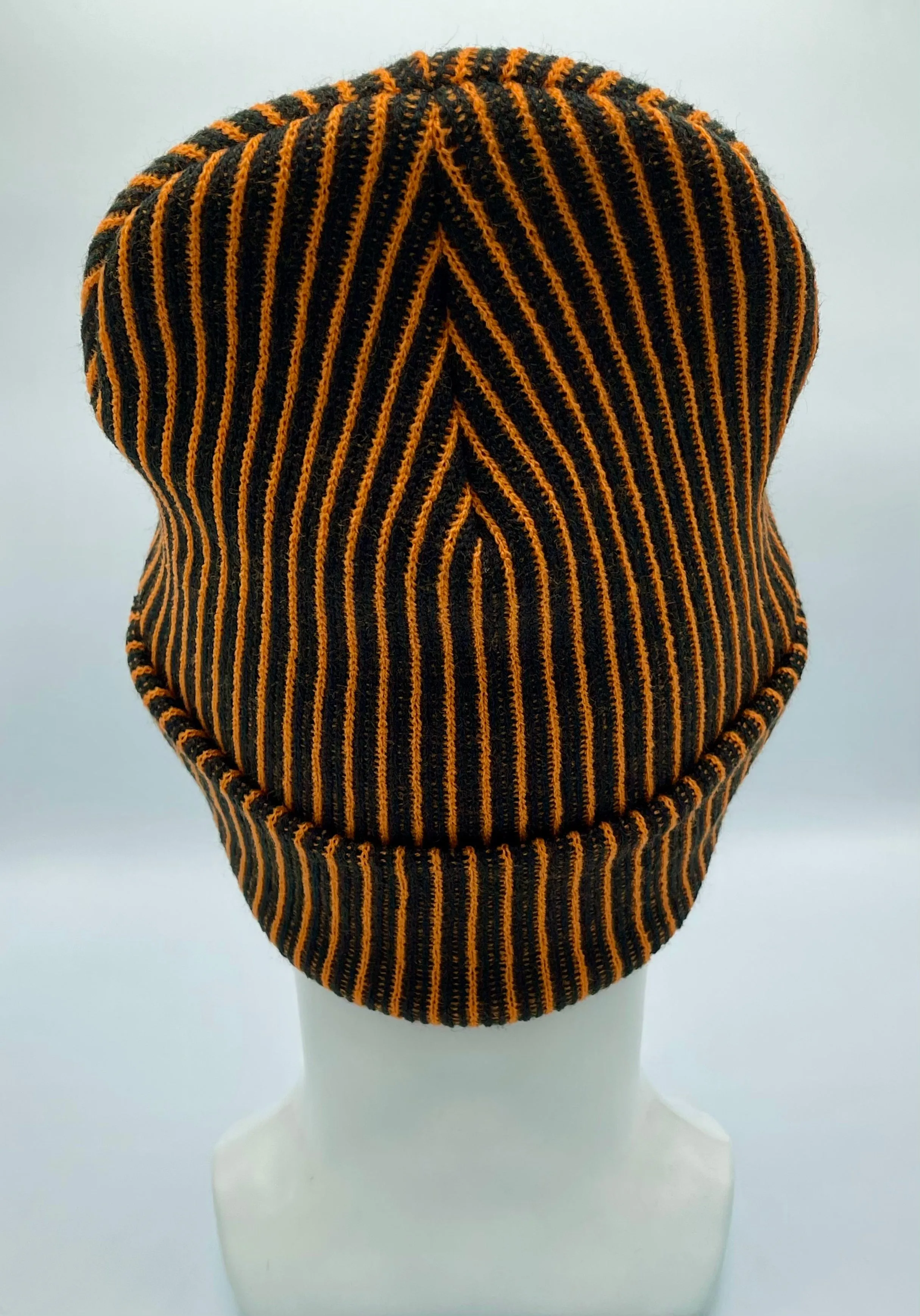 CTD507 HAAKWEAR Cuffed Wide Ribbed Striped Beanie / Hat, Limited Edition, Orange/Black, Made in USA