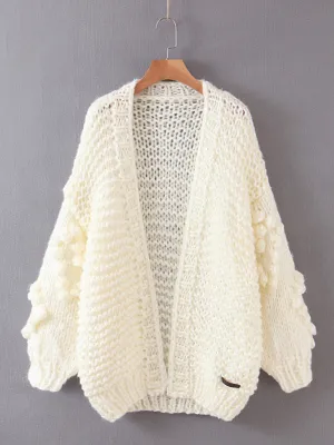 Cute Open Front Chunky Waffle Knit Sweater Cardigan