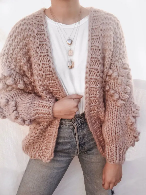 Cute Open Front Chunky Waffle Knit Sweater Cardigan