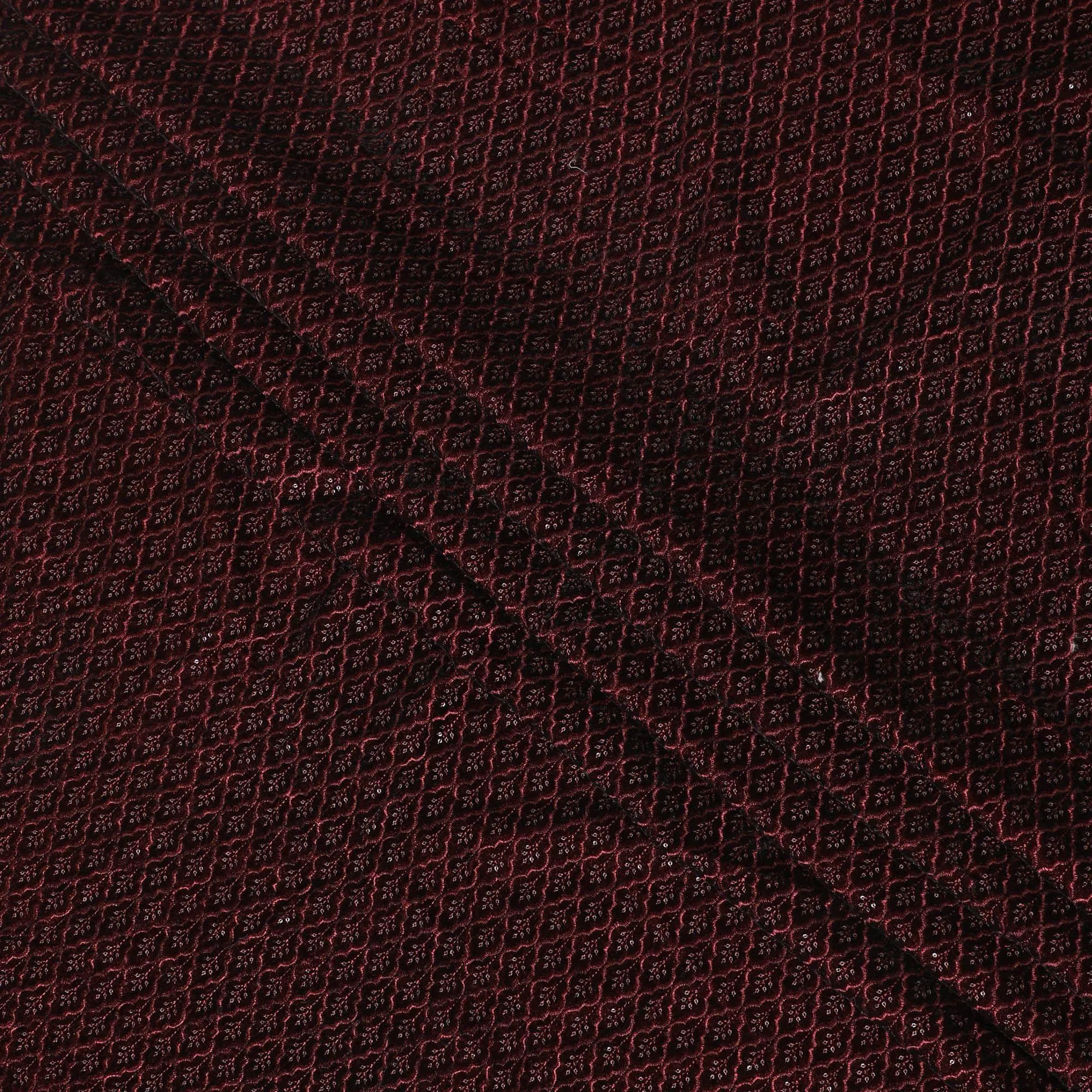 Dark maroon premium pure silk blended velvet same tone embroidery having sequins in fancy design-D13669