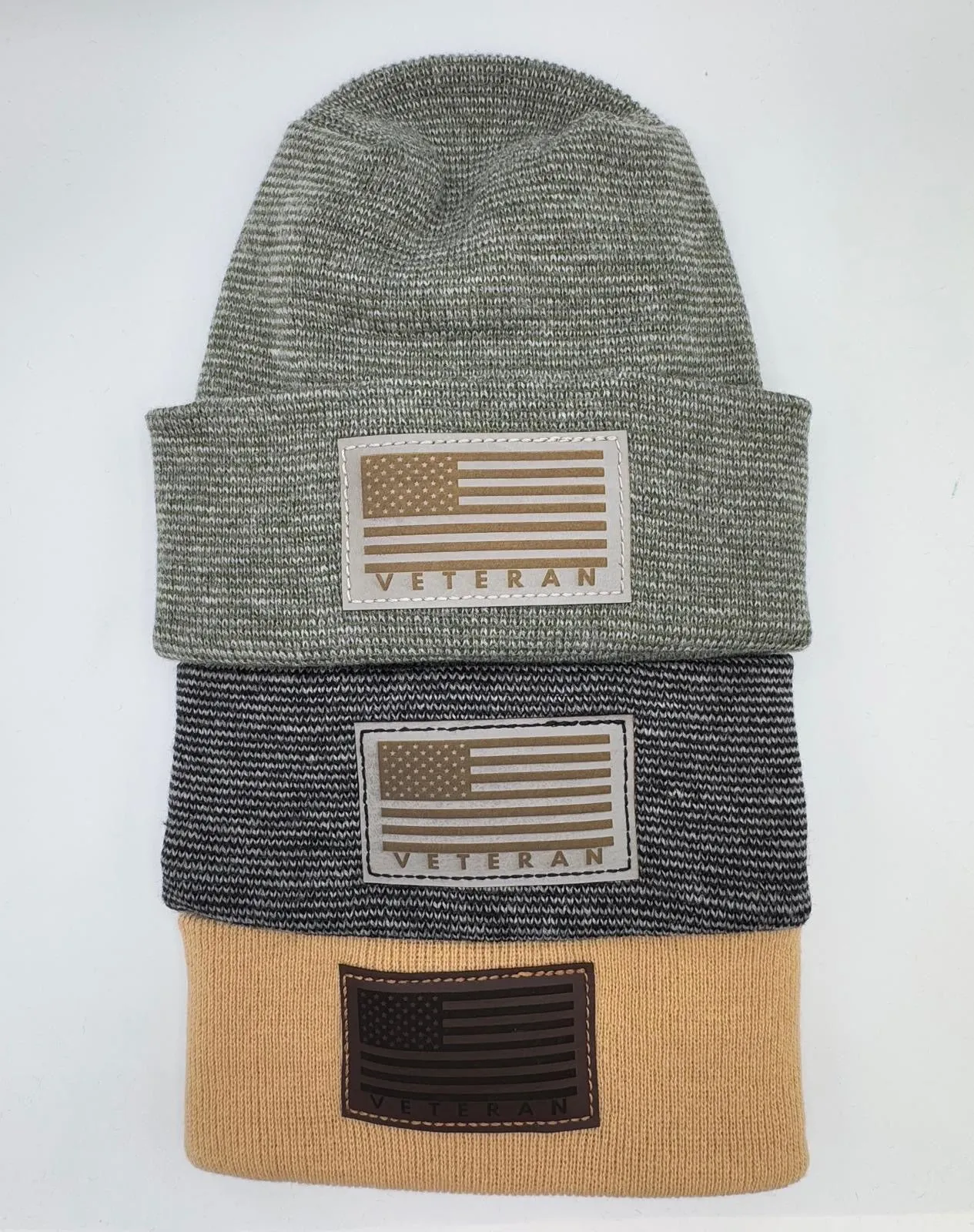 Designed & Made in USA | Veteran Beanie with USA Flag - Patriotic Theta Stitch Fusion Cuffed Knit Hat for Men & Women | Limited Edition