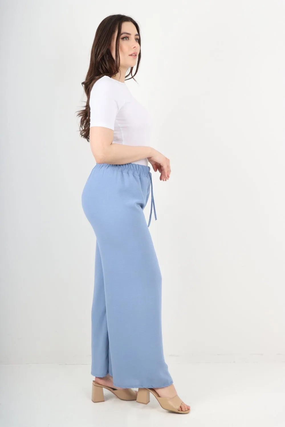 Elastic Waistband Wide Leg Trousers