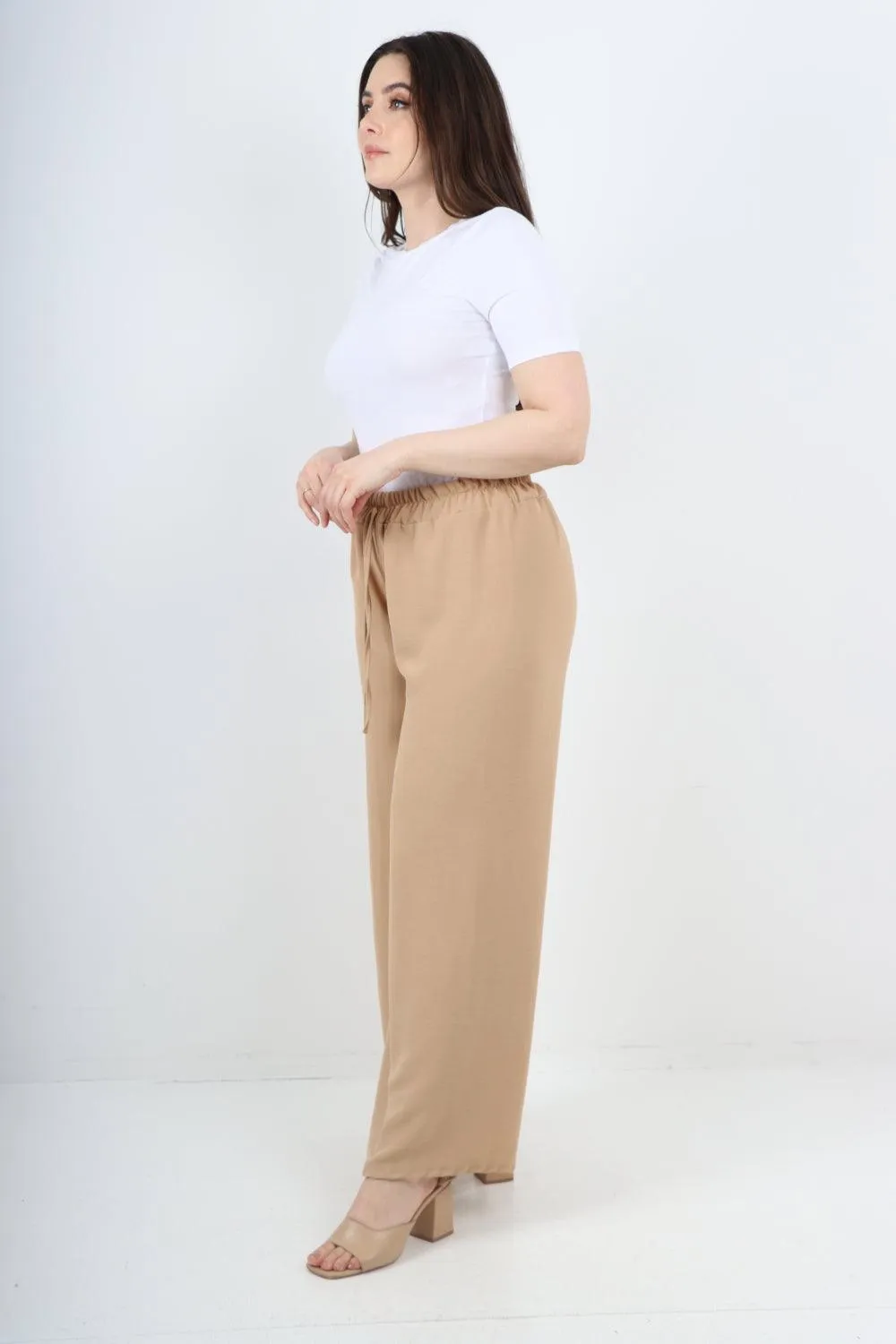 Elastic Waistband Wide Leg Trousers