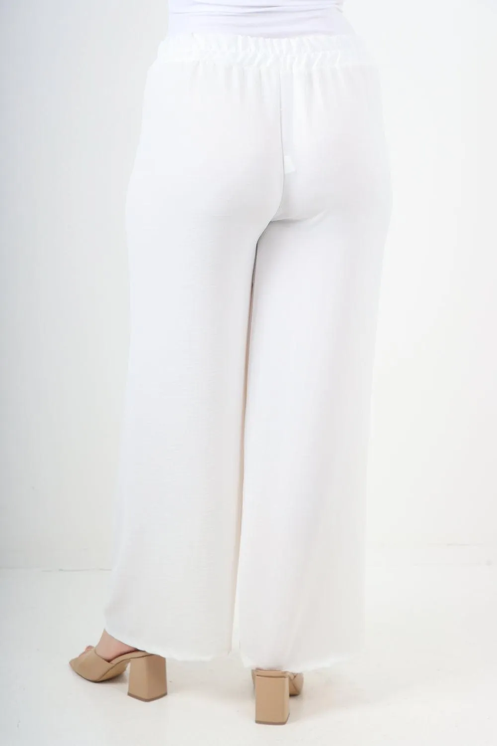 Elastic Waistband Wide Leg Trousers