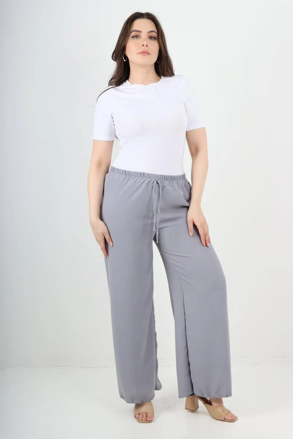 Elastic Waistband Wide Leg Trousers