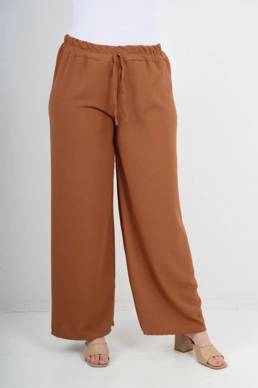 Elastic Waistband Wide Leg Trousers