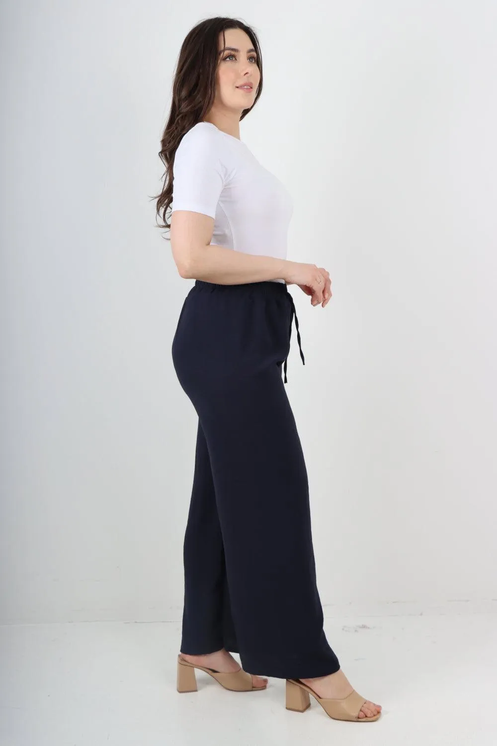 Elastic Waistband Wide Leg Trousers