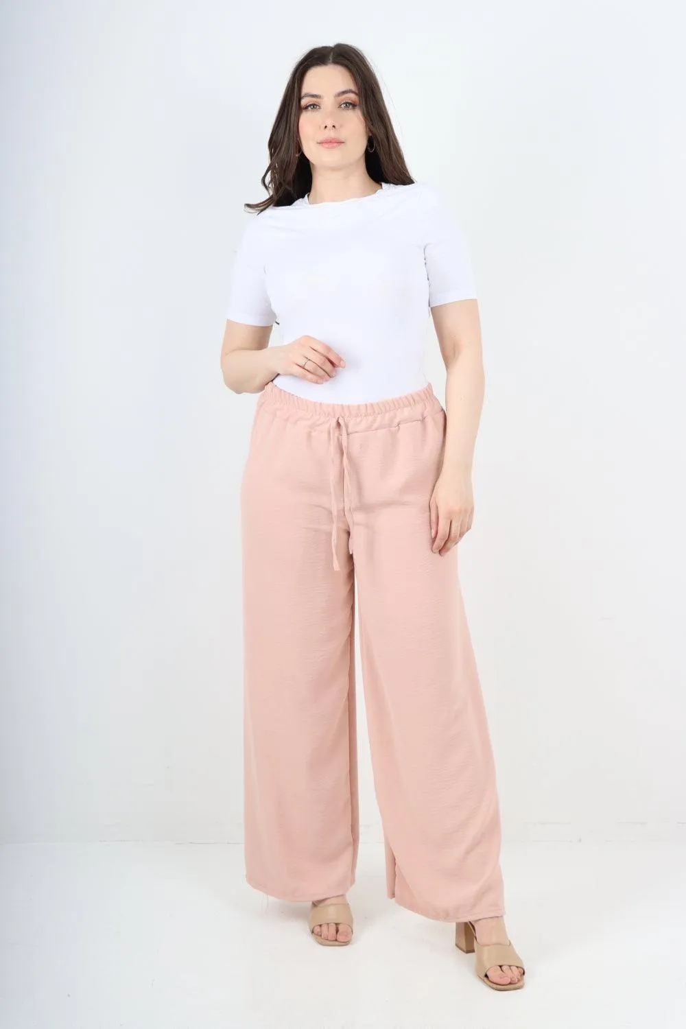 Elastic Waistband Wide Leg Trousers