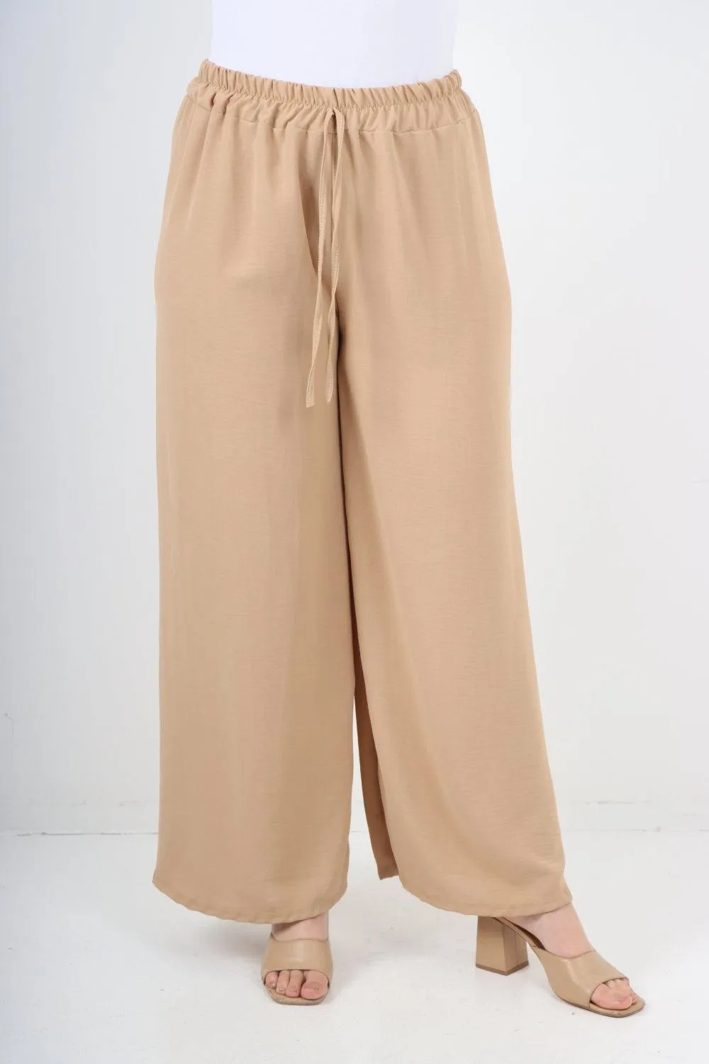 Elastic Waistband Wide Leg Trousers