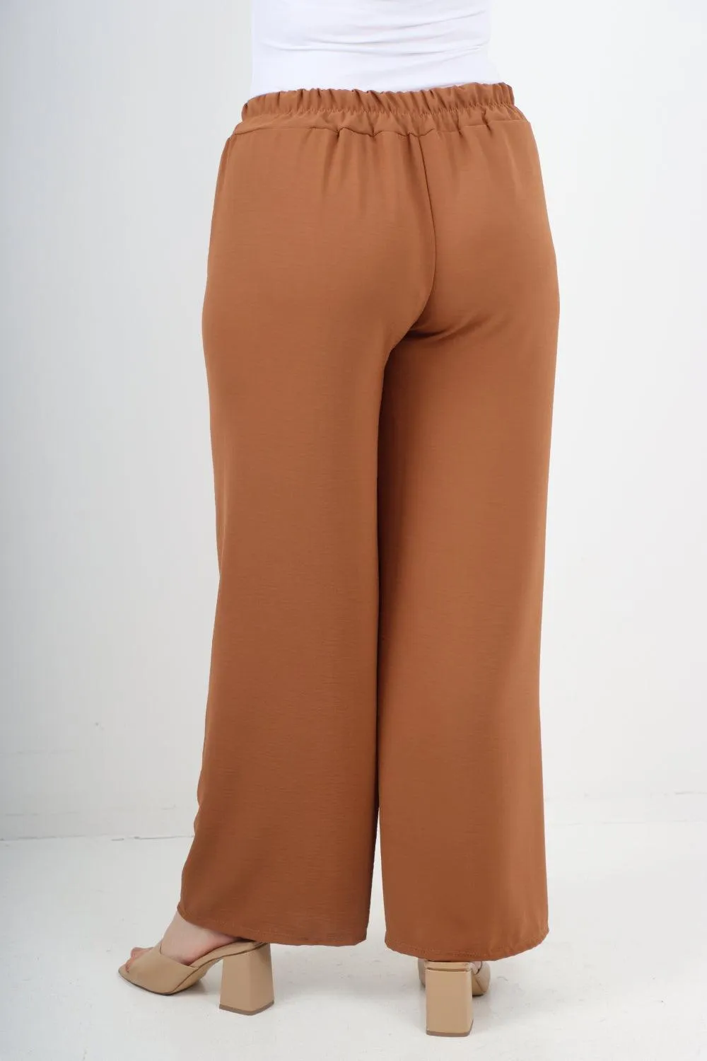 Elastic Waistband Wide Leg Trousers