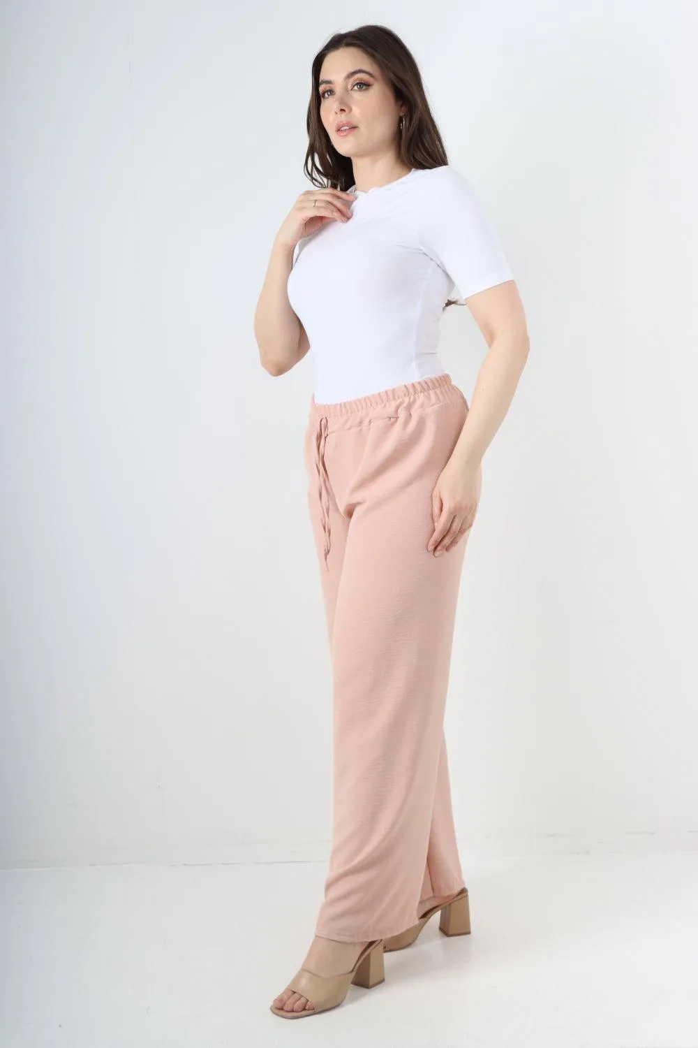 Elastic Waistband Wide Leg Trousers