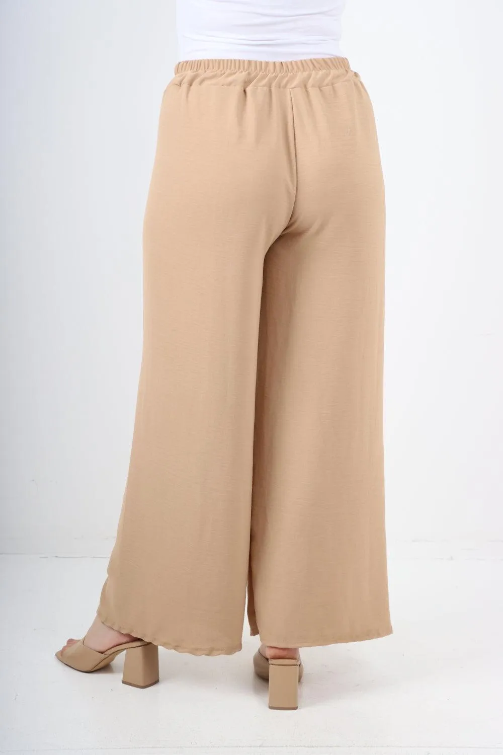 Elastic Waistband Wide Leg Trousers