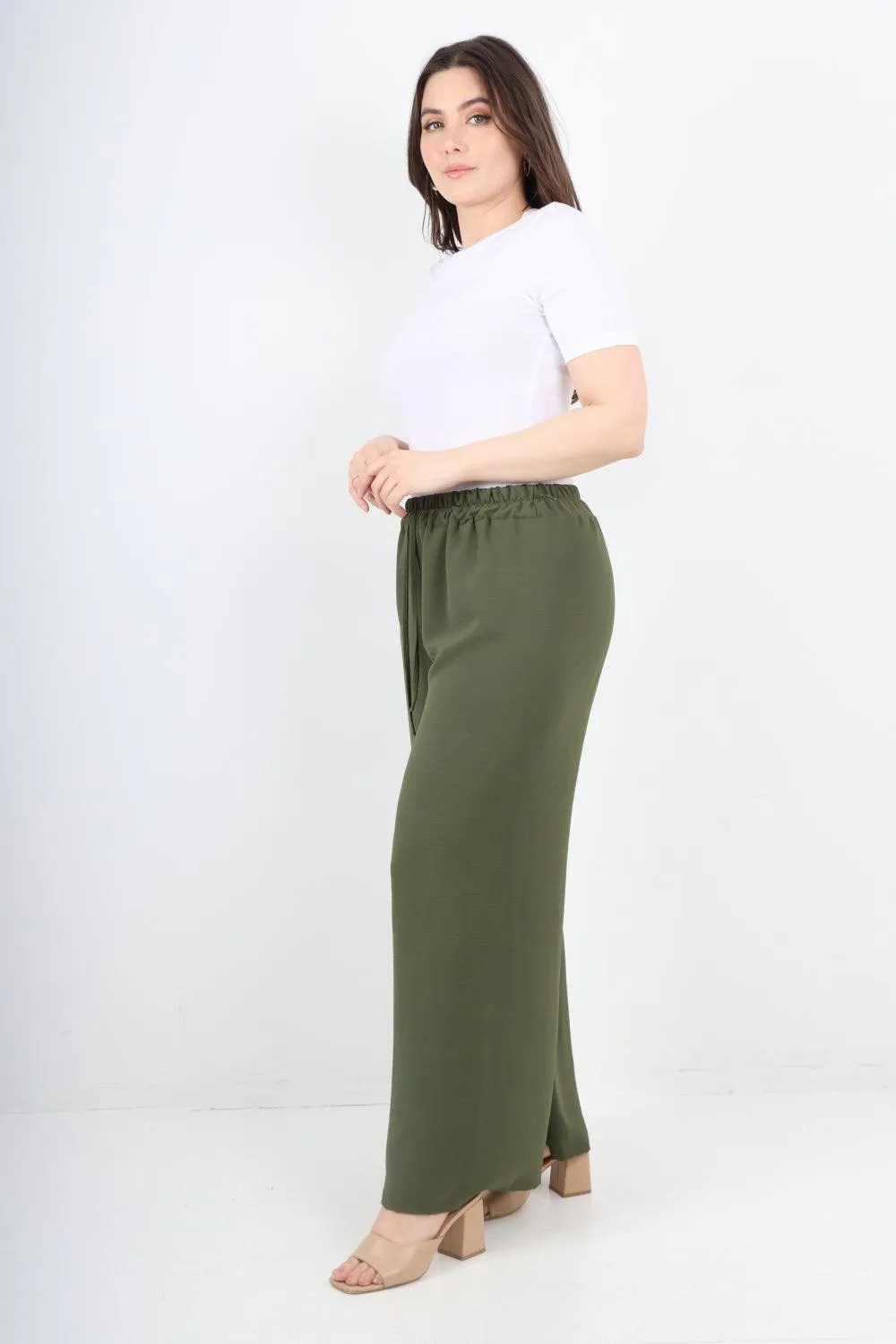 Elastic Waistband Wide Leg Trousers