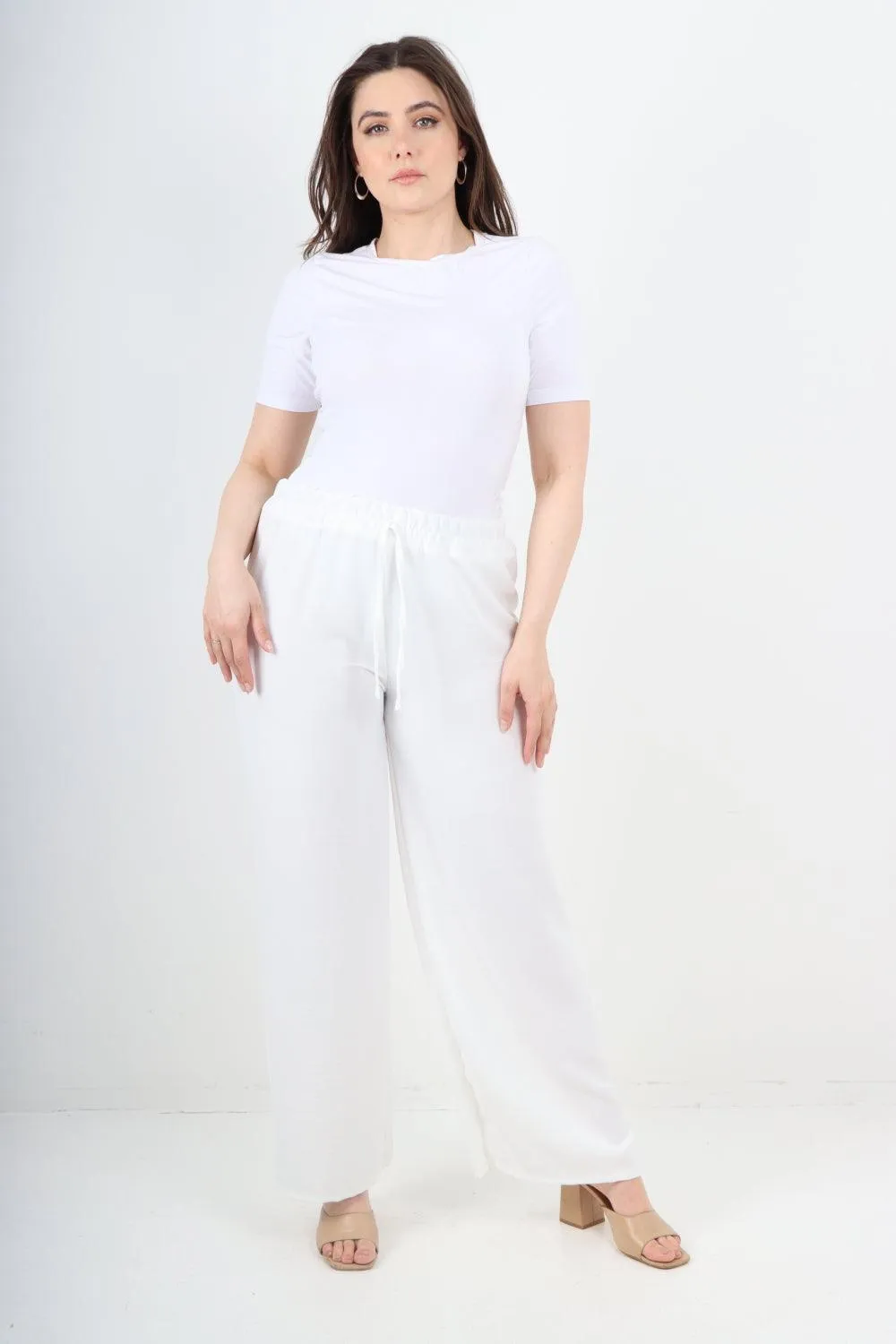 Elastic Waistband Wide Leg Trousers