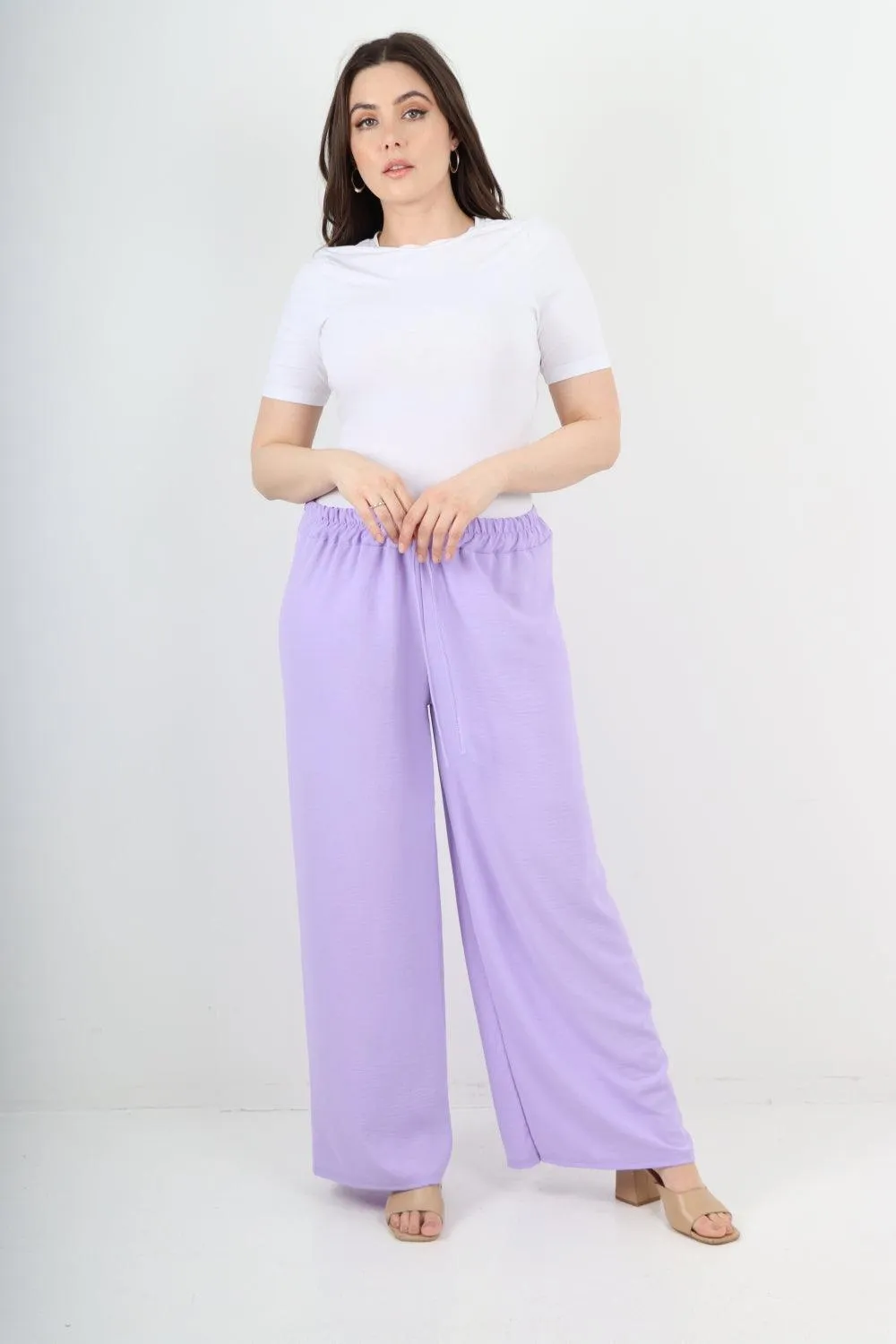 Elastic Waistband Wide Leg Trousers