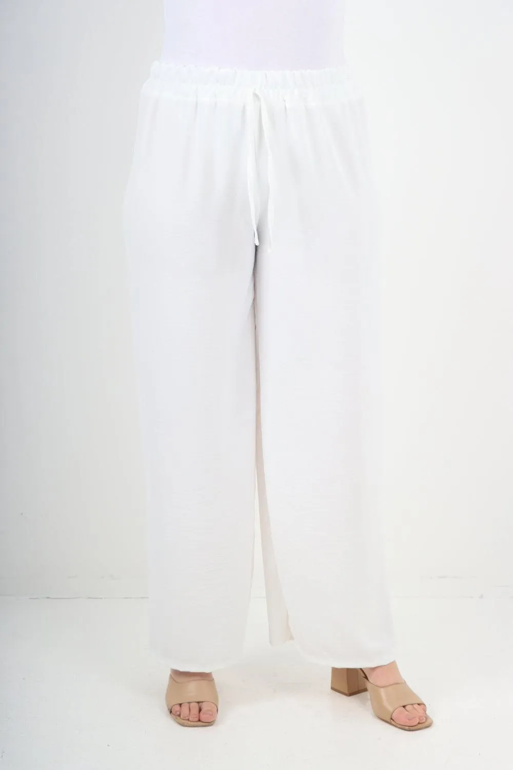 Elastic Waistband Wide Leg Trousers