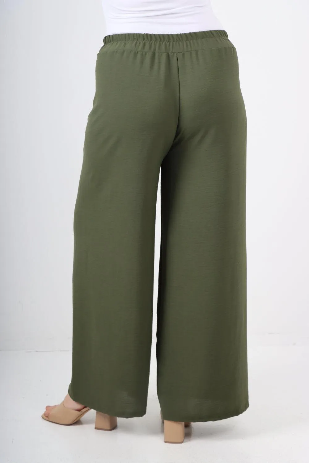 Elastic Waistband Wide Leg Trousers