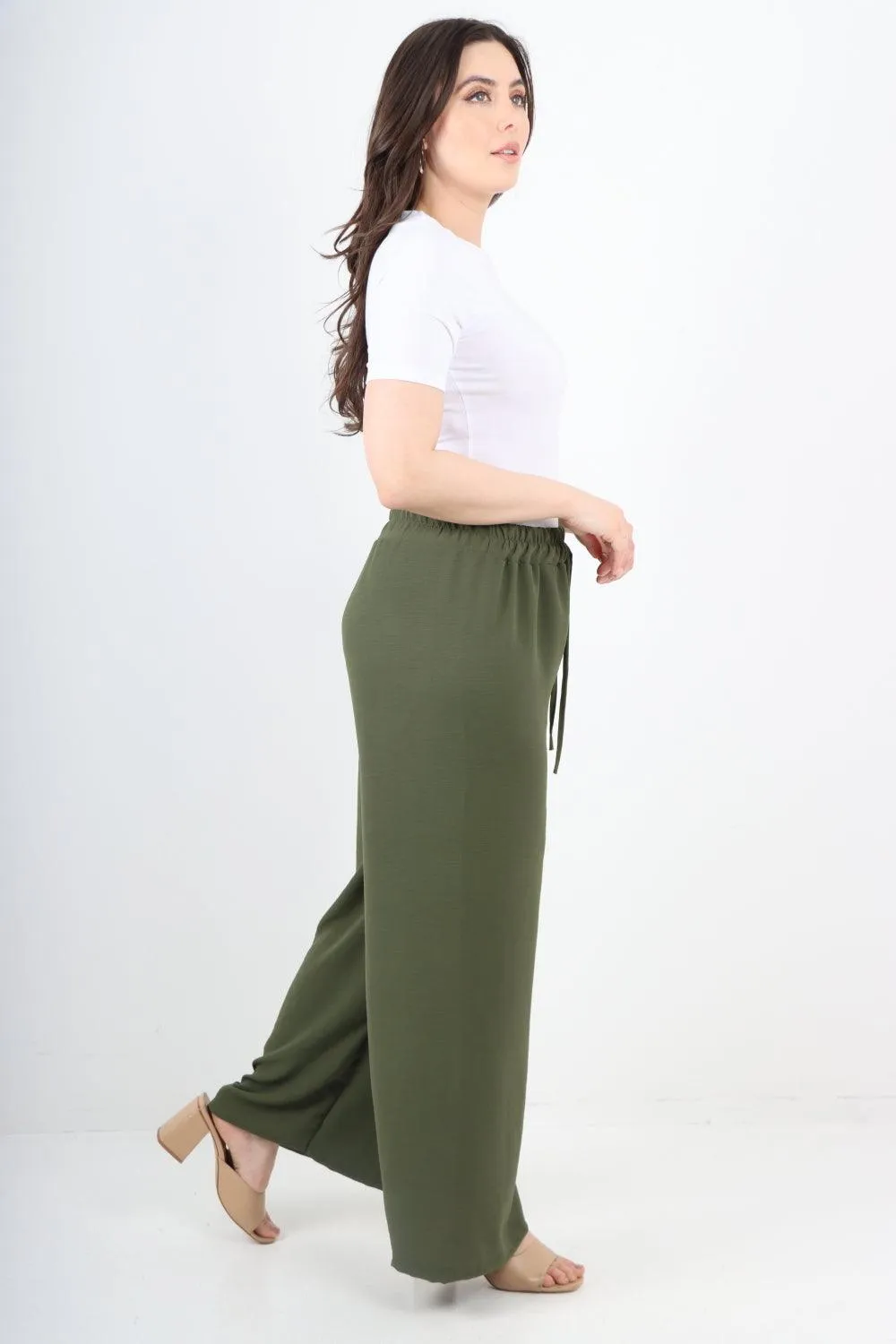 Elastic Waistband Wide Leg Trousers