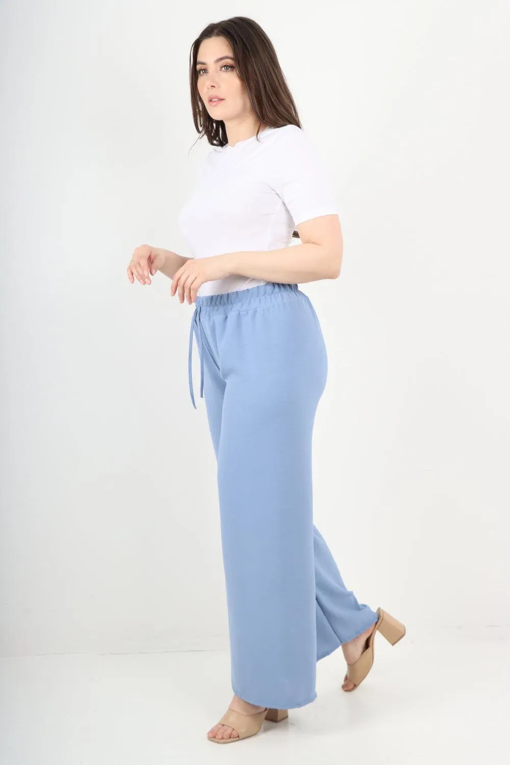 Elastic Waistband Wide Leg Trousers