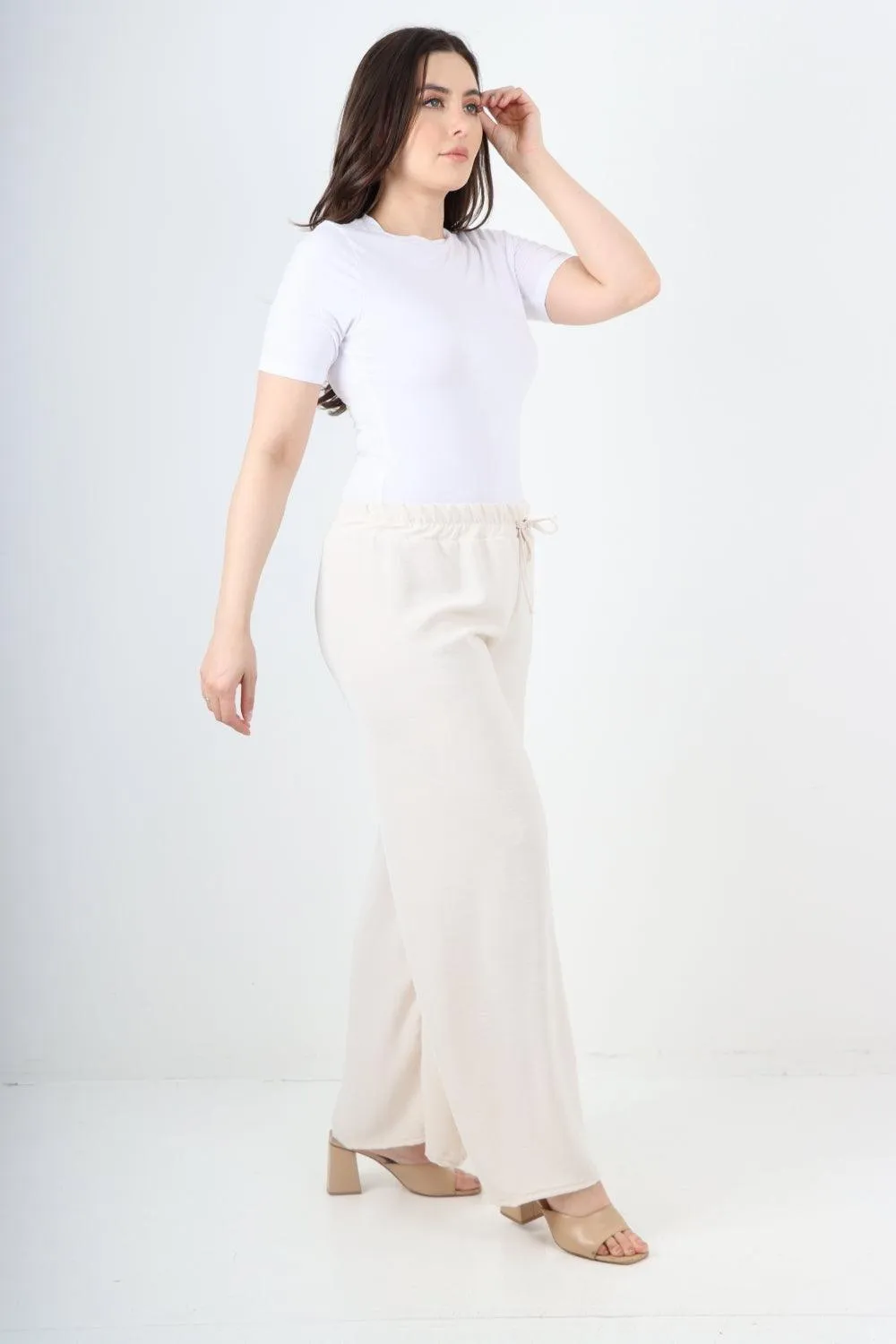 Elastic Waistband Wide Leg Trousers