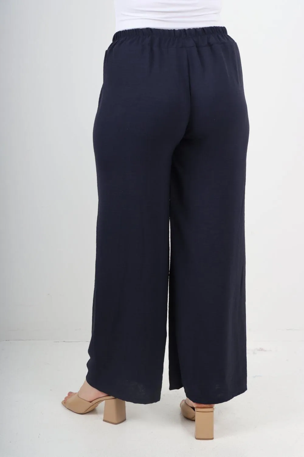 Elastic Waistband Wide Leg Trousers