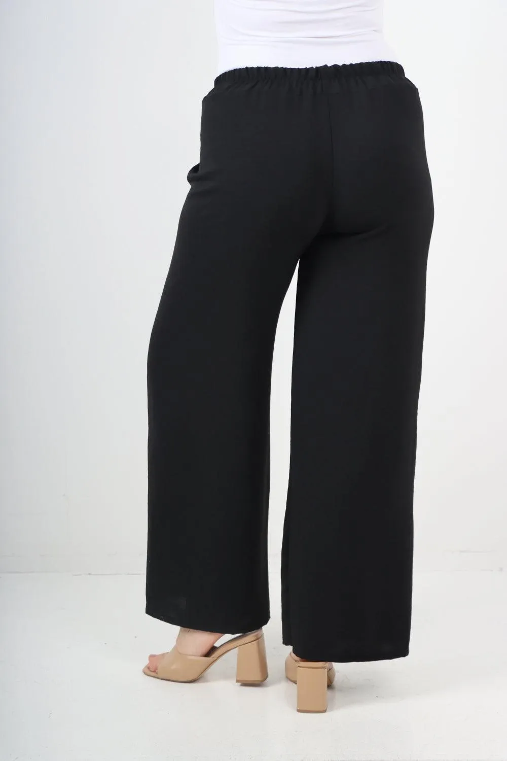 Elastic Waistband Wide Leg Trousers