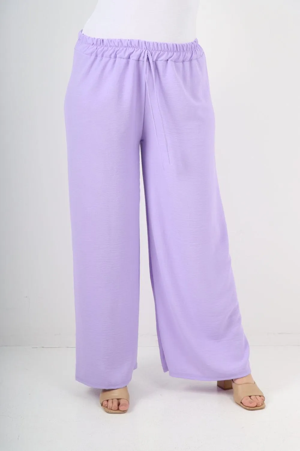 Elastic Waistband Wide Leg Trousers