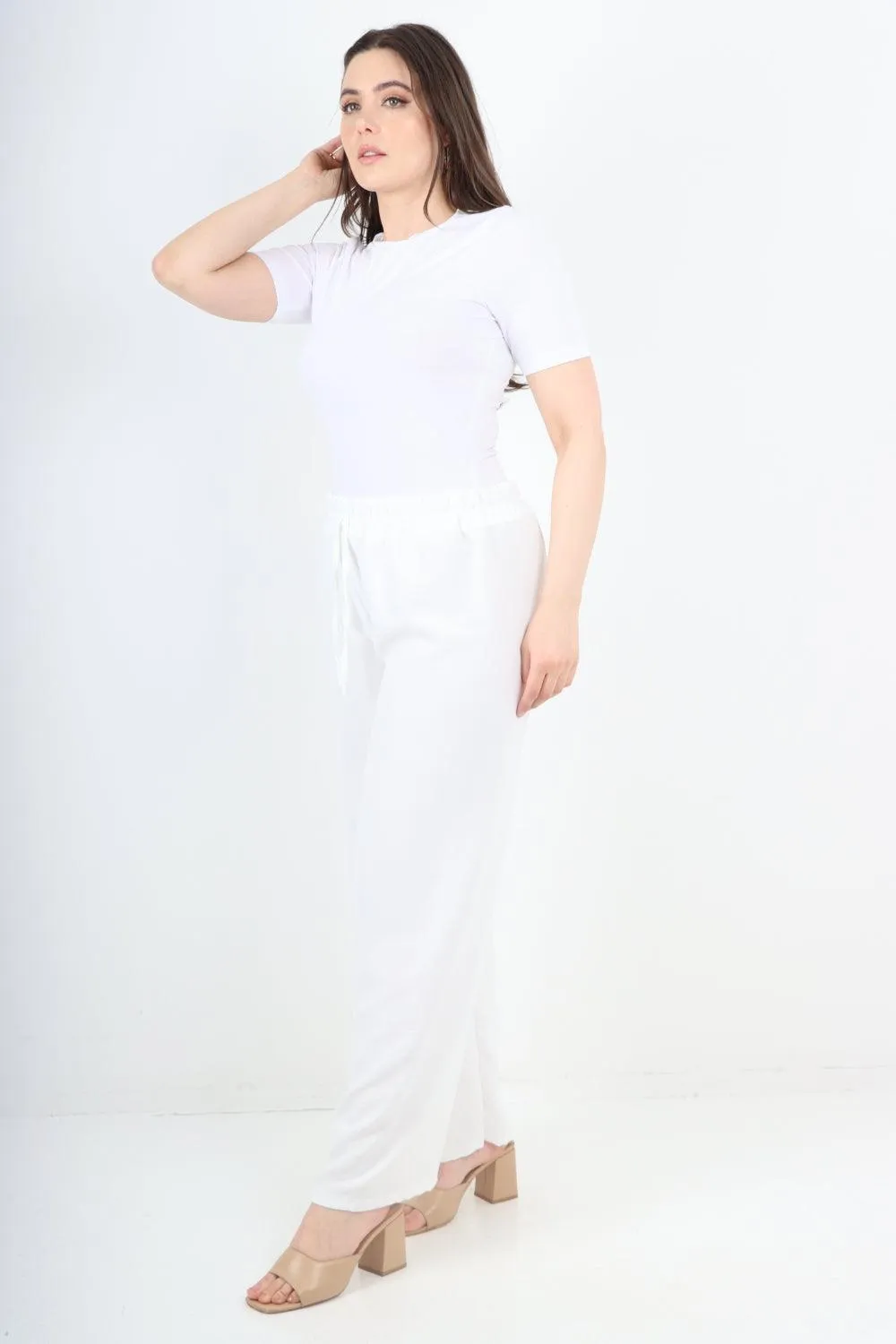 Elastic Waistband Wide Leg Trousers