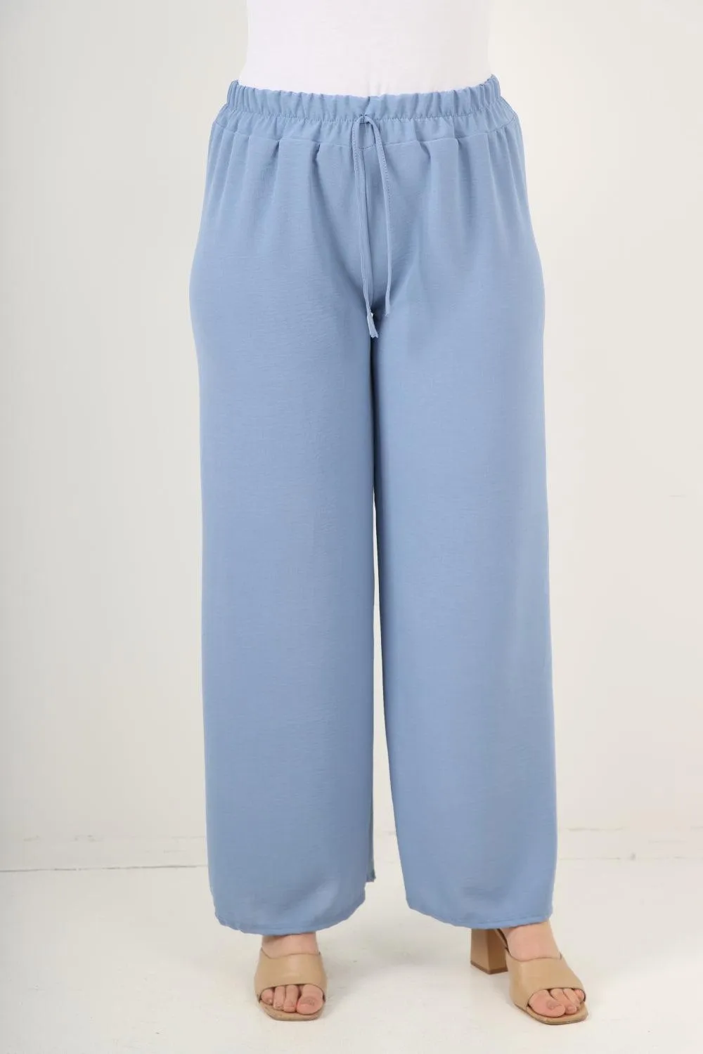 Elastic Waistband Wide Leg Trousers