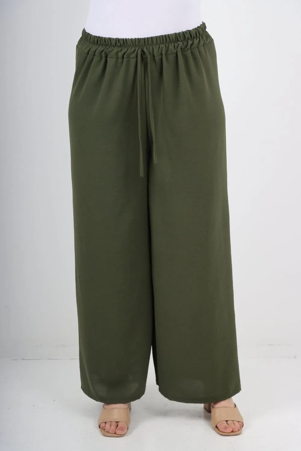 Elastic Waistband Wide Leg Trousers